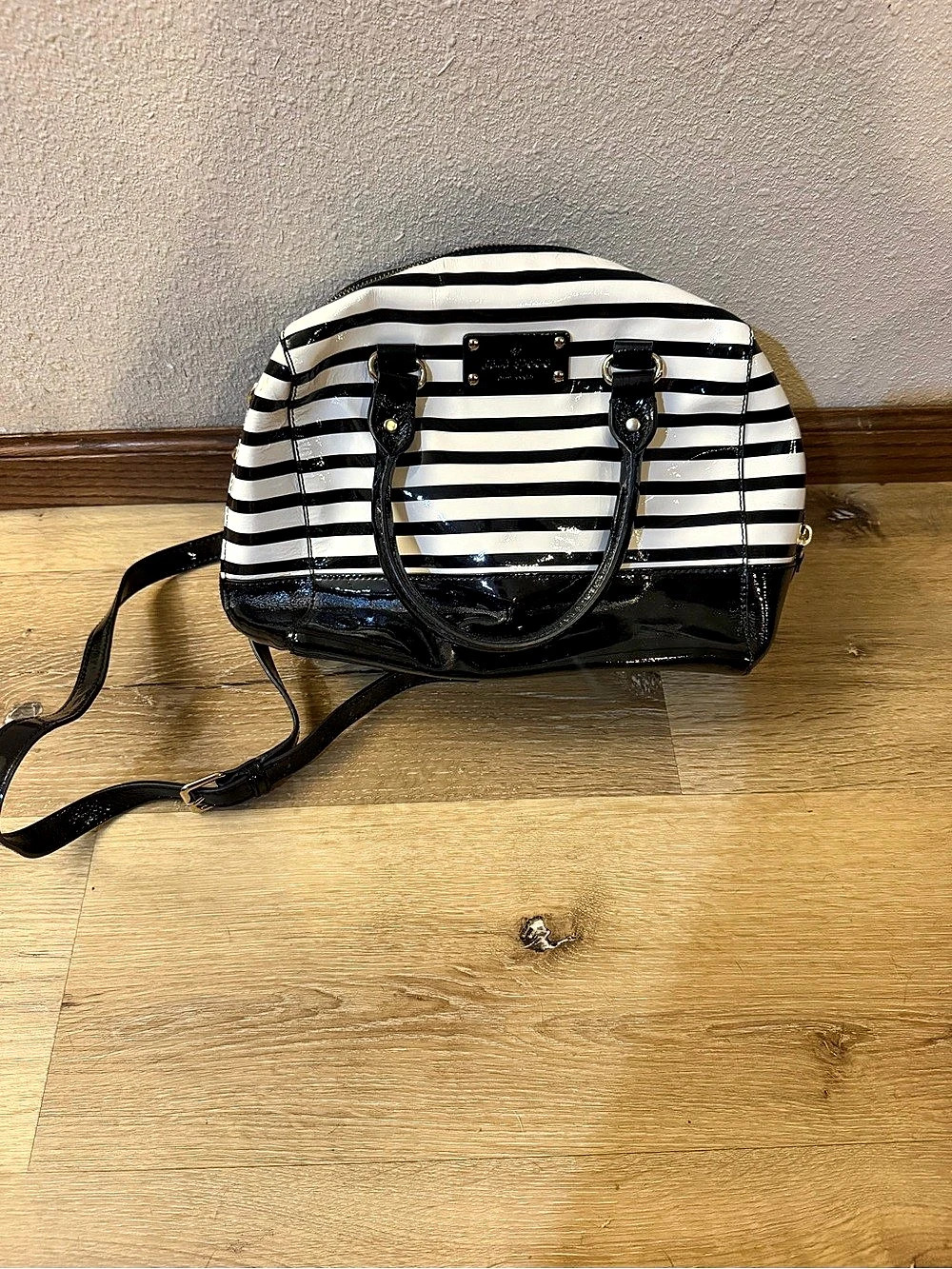 Kate Spade Striped Satchel in Black & White